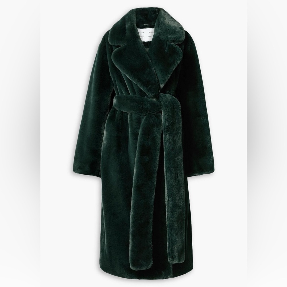 Proenza Schouler BNWT faux fur belted coat in dark green